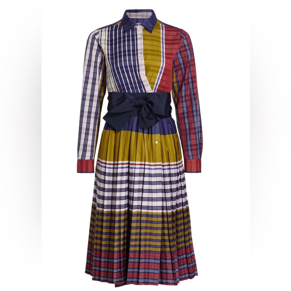 Sara Roka Helia Pleated Tartan Dress, Size 48(12), Color: Pink Olive Navy Red
